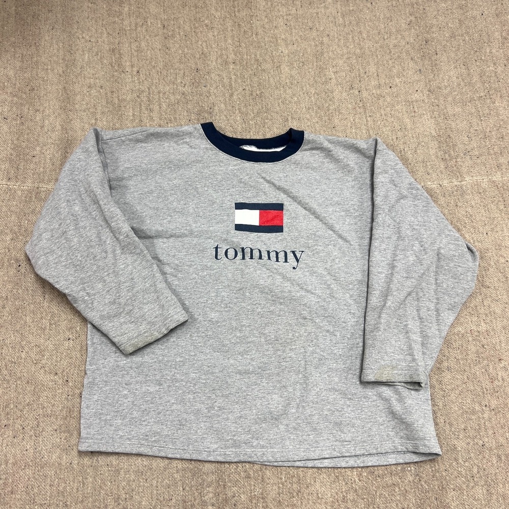 Vintage Tommy Hilfiger Sweatshirt Mens XL Gray 1990s Flag